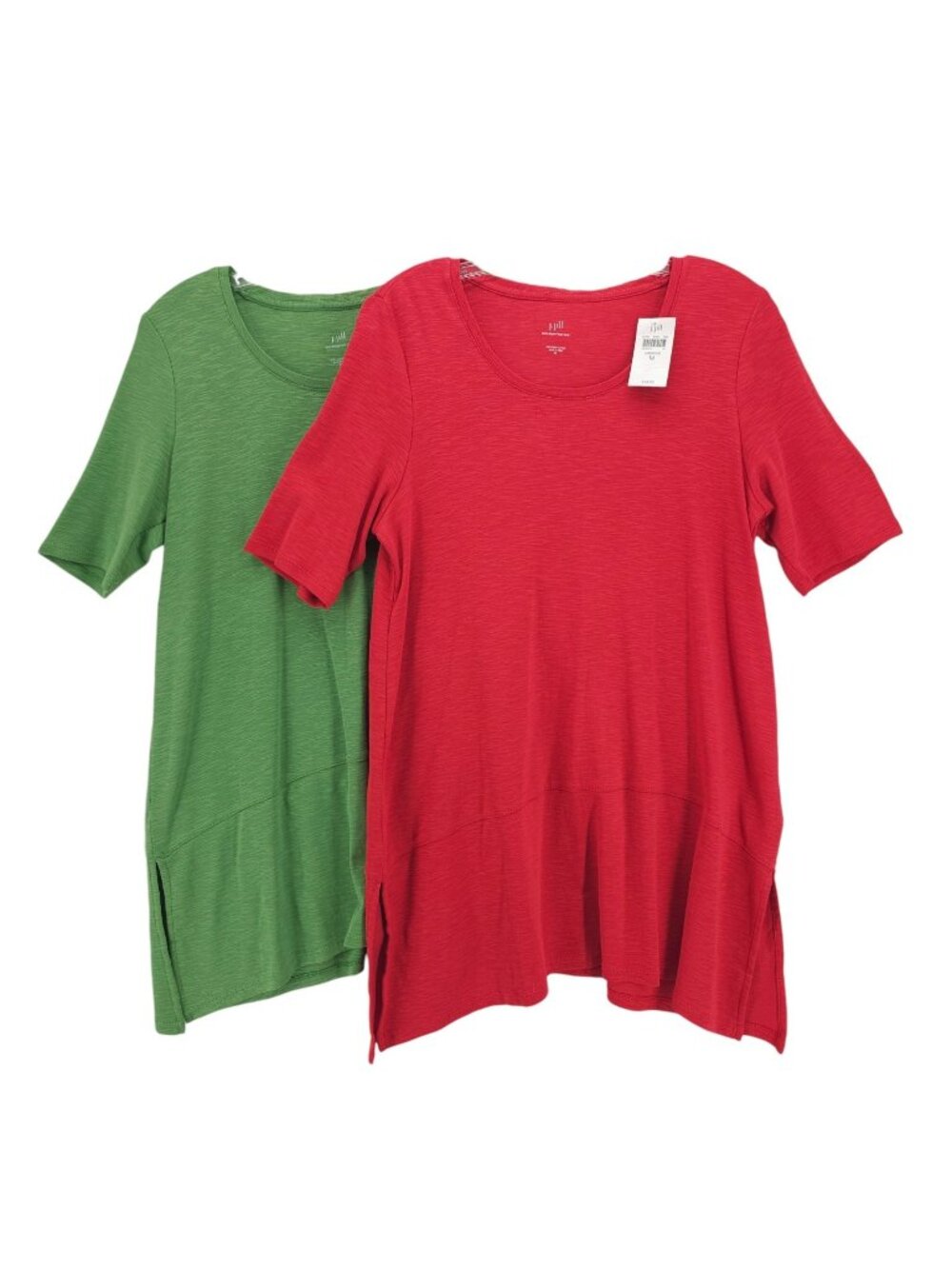 J JILL LOT OF 2 Pima Dipped Hem Tunic Mojito Green Hibiscus Red MEDIUM - READ!!